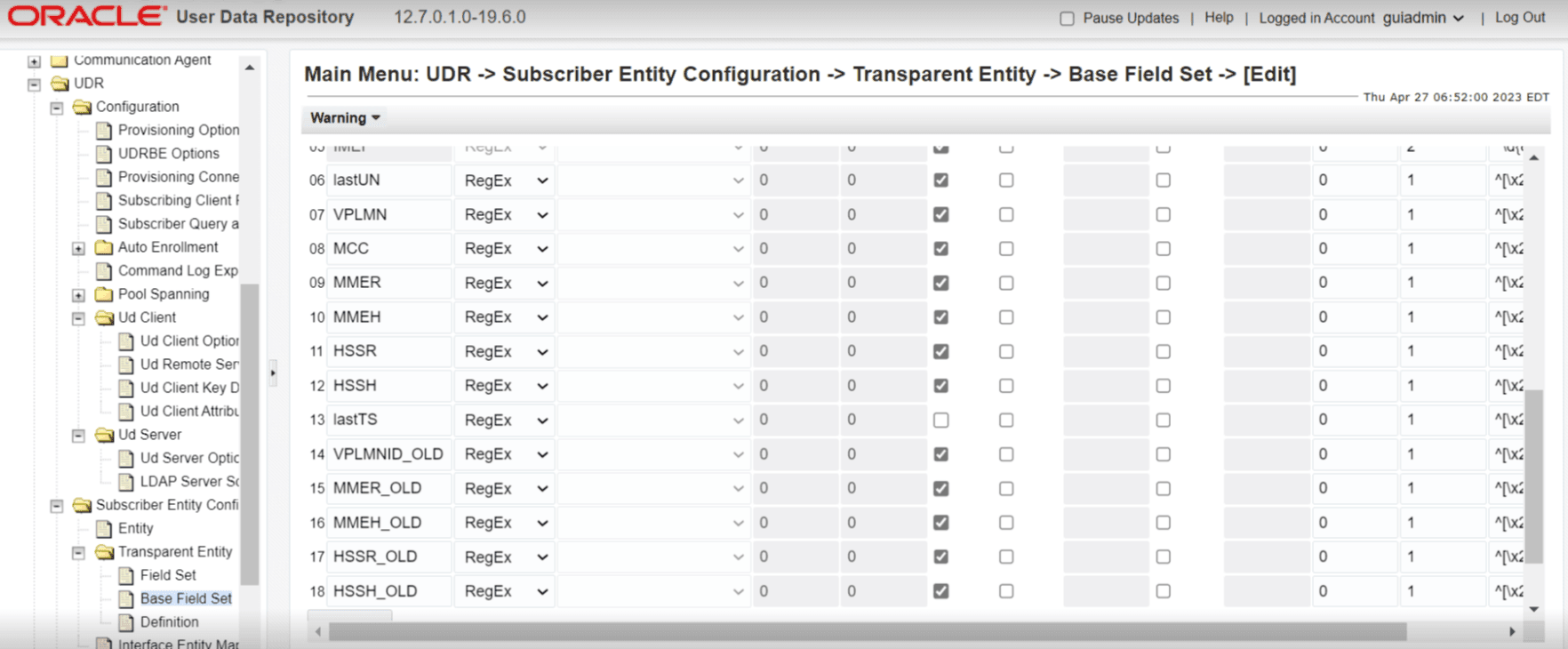 SprProfileBFS screen