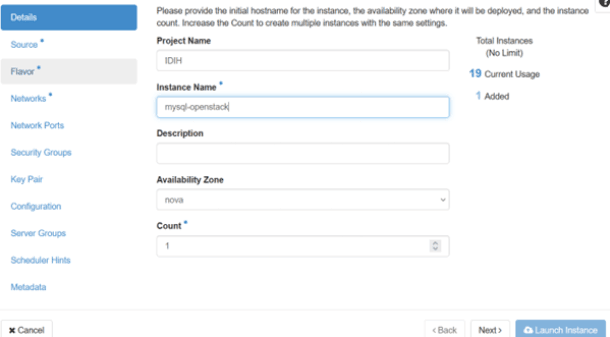 Launch Instance Dialog Box