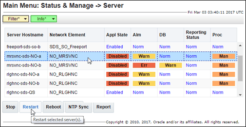 Main Menu - Server Hostnames