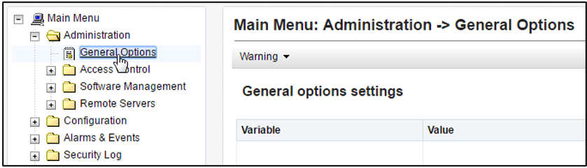 Main Menu - General Options