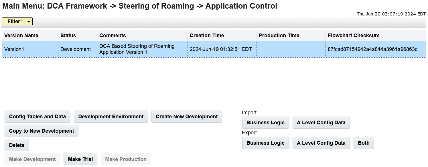 Application Control Page