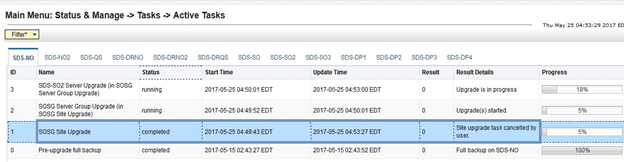 User Canceled the Site Upgrade Tasks