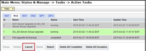 Server Group Upgrade Active Tasks