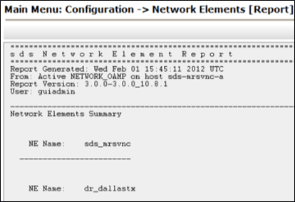 Network Element Report