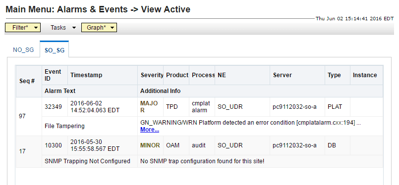 Alarms and Events Menu