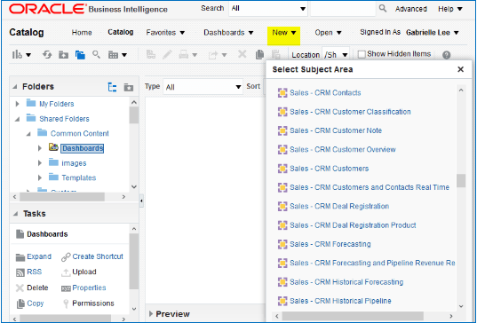 新しい分析のサブジェクト領域の選択