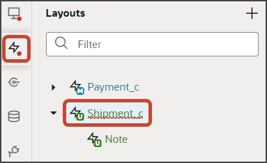 このスクリーンショットは、「Shipment_c」ノードを選択する方法を示しています。