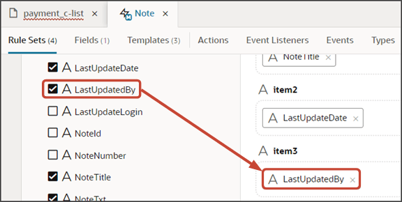 このスクリーンショットは、レイアウトに表示するフィールドを選択する方法を示しています。