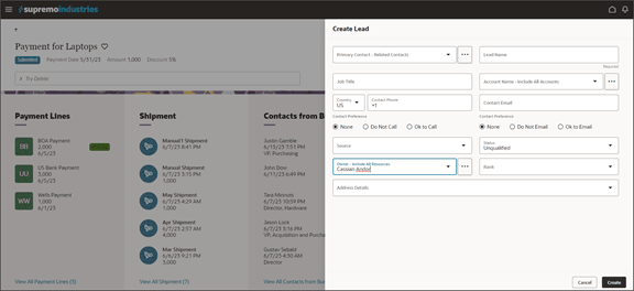 このスクリーンショットは、「リードの作成」ページの例を示しています。