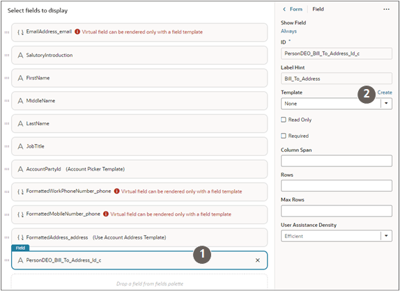 フィールドのテンプレートを作成するための主要ナビゲーションが示されているスクリーンショット