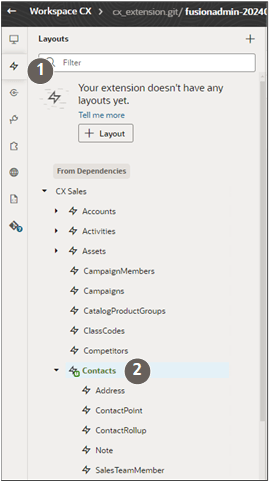 「レイアウト」タブと「Contacts」が強調表示されているスクリーンショット。