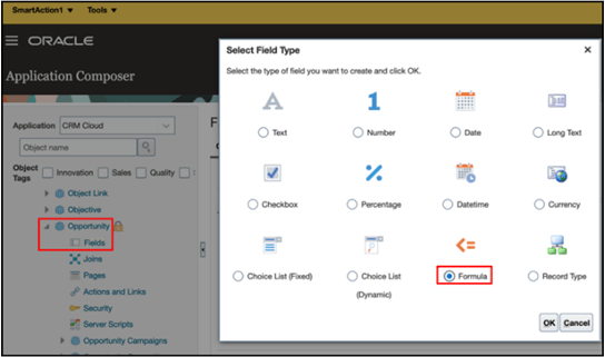 「式」フィールド・タイプにアクセスする場所を示すスクリーンショット