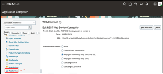 REST Webサービス接続の編集UIを示すスクリーンショット