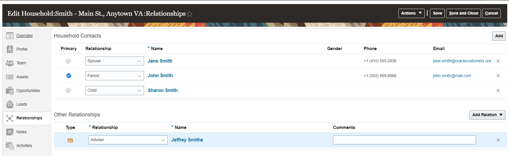 イメージは、世帯を作成する「世帯の編集」ページを示しています