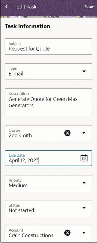 アドインからのフォローアップ・タスクの編集のサンプル・スクリーンショット