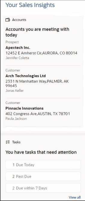 「営業インサイト」ページのサンプル・スクリーンショット