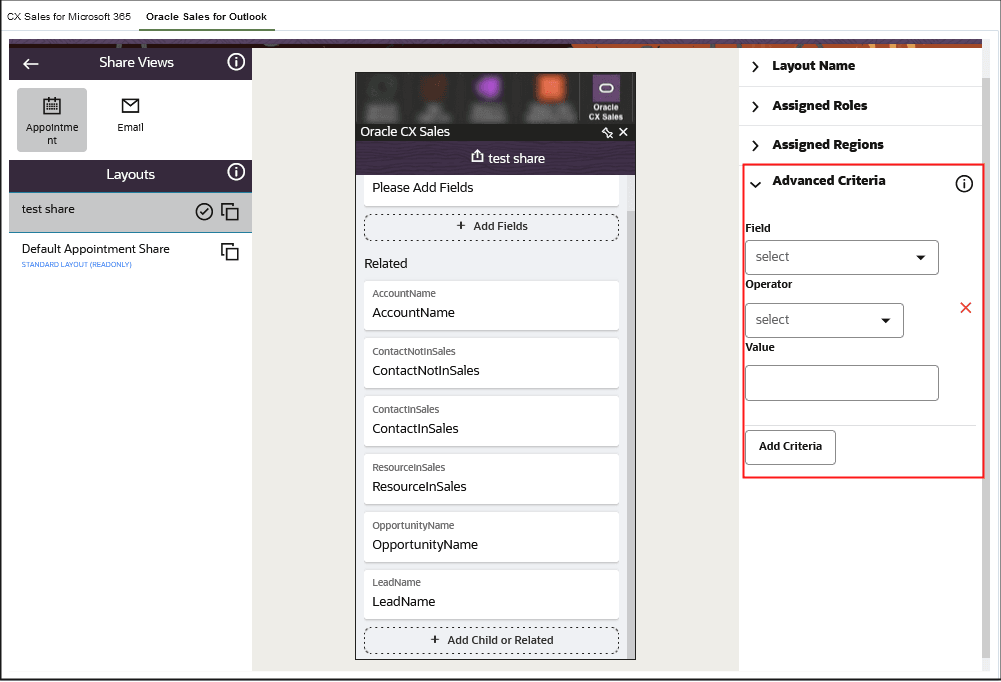 詳細な条件パネルを示すサンプル・スクリーンショット
