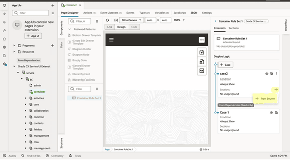 ケースの新しいセクションを作成します。