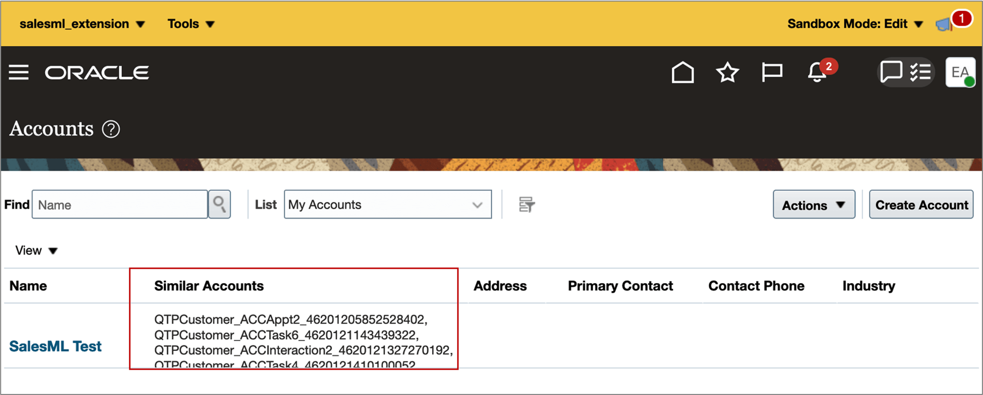 「アカウント」ランディング・ページに類似アカウントが表示されています。