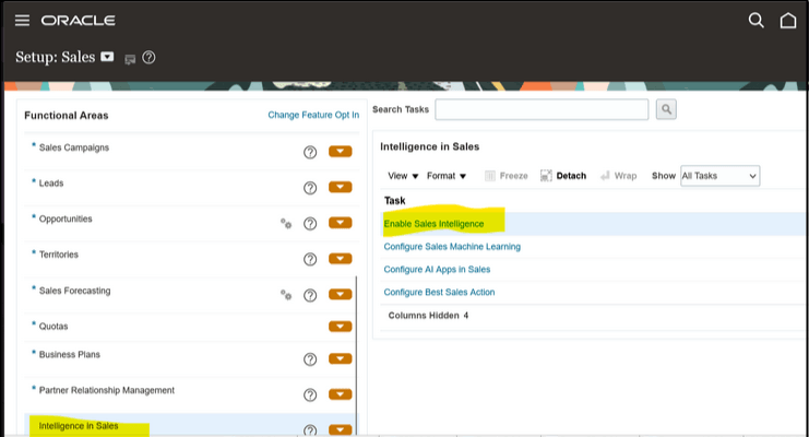 スクリーンショットは、「Sales Intelligence使用可能」タスクを示しています