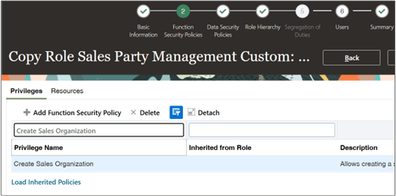 「販売パーティ管理職務」のスクリーンショットのコピーの機能セキュリティ・ポリシーのステップ