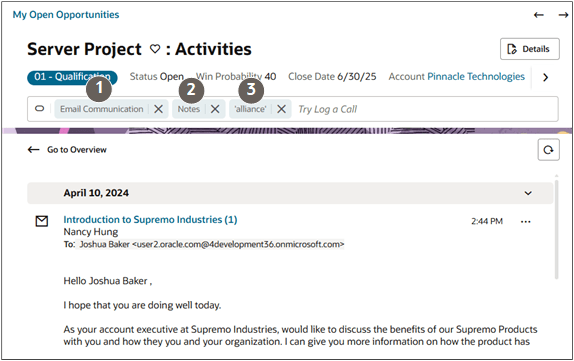 フィルタおよびキーワード検索を使用した「アクティビティ」ページ