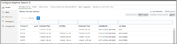 「適応型検索の構成」UIの 「モニター」タブのスクリーンショット