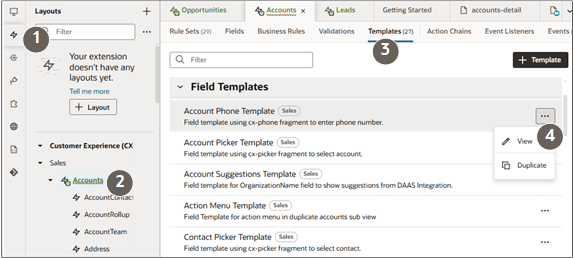 テキストで説明されているエントリを強調表示した「フィールド・テンプレート」セクションのスクリーンショット