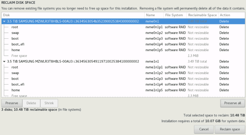 Reclaim space Reclaim space