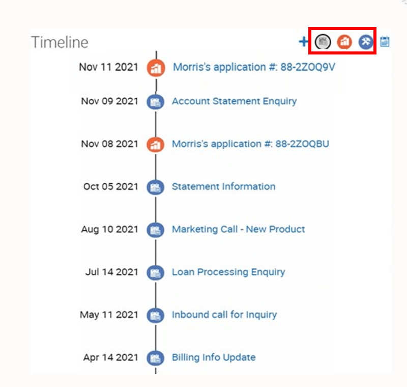 Timeline component and entity filters: This image is described in the surrounding text.