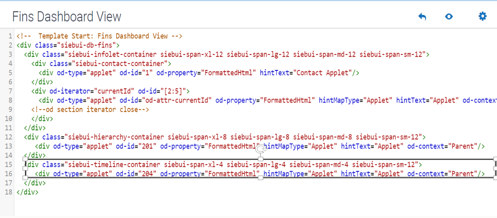 Example of view web template for FINS Contact Dashboard View: This image is described in the surrounding text.