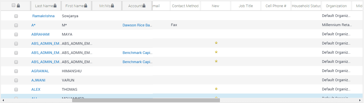 Example of a List View with Locked Columns: This image is described in the surrounding text.