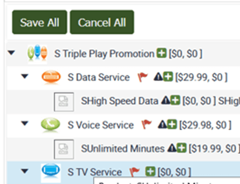 Screenshot showing the child applets under the triple play promotion