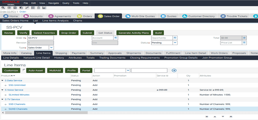 Line Items within parallel configurator