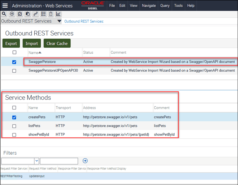 The surrounding text describes the contents of the Outbound REST Services screen.