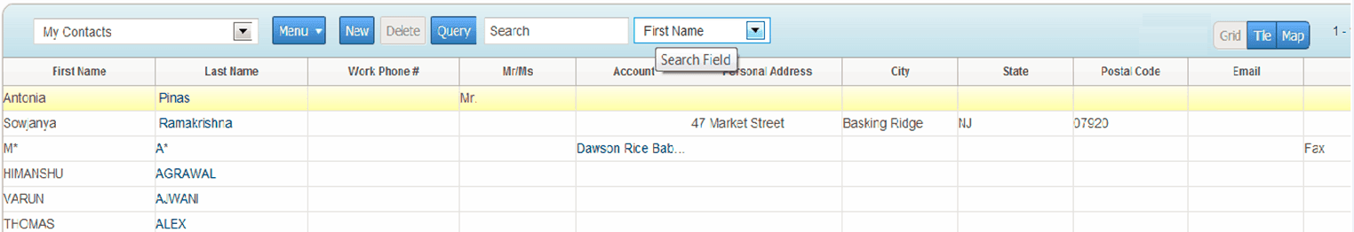 Contacts List That Allows Users to Change the Applet Visualization: This image is described in the surrounding text.