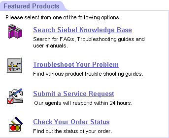 Example of the Go To View List Template. In this image, at the beginning of the image there is a tab with the label: Featured Products. Featured Products is followed by a list of product records which each have an image, product title, and description.