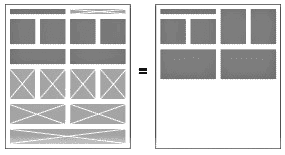Another Example of a Layout That Siebel CRM Creates From the Master Template. This image displays a master template with some regions that contain no mapped controls and an example of the layout that results from using the template (regions with no mapped controls do not appear in the layout).