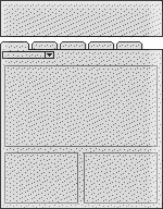 Generic Layout of the ViewCatalog Admin Template. In this image, a full window width applet appears at the beginning of the image. This applet is followed by a row of view tabs. After the row of tabs, the active view has a drop-down list. Two applets appear at the end of the image.
