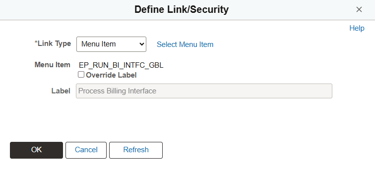 Define Link/Security page (Reports Processes)