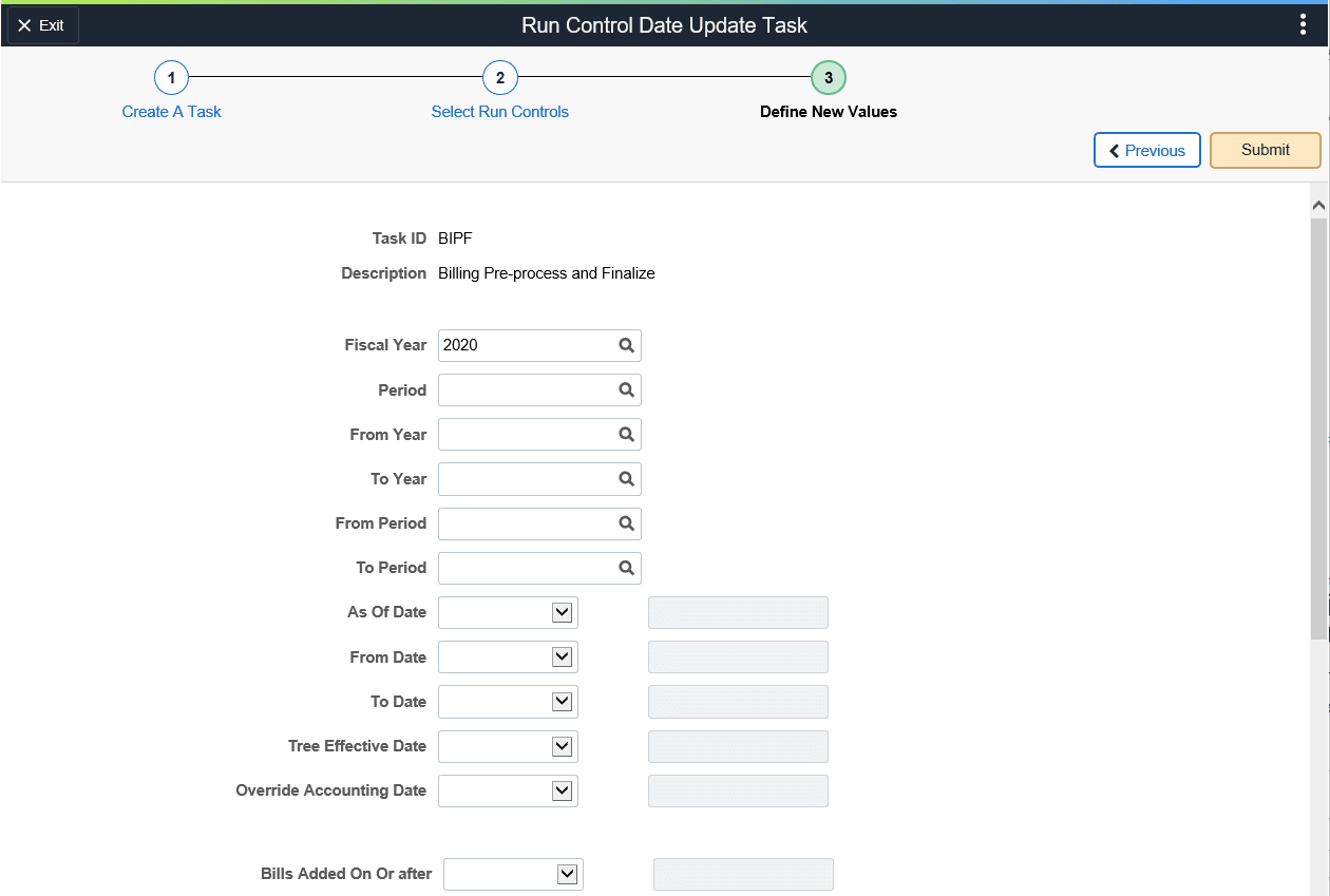Run Control Update Task - Define