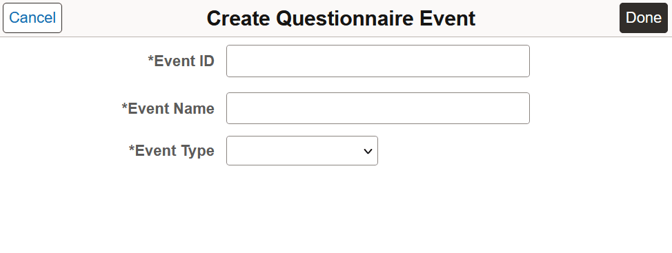 Create Questionnaire Event page