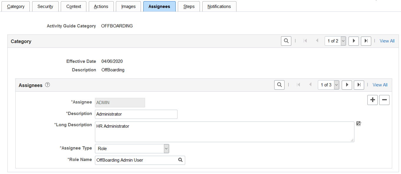 Categories - Assignees page