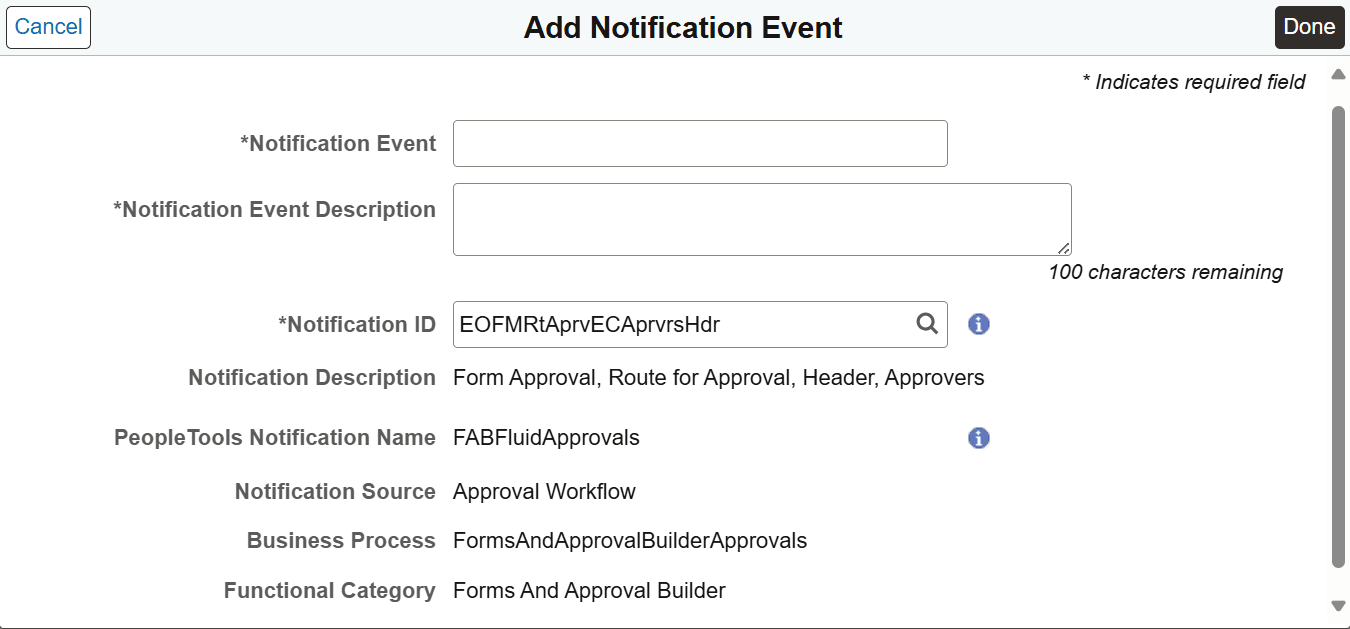 Add Notification Event page