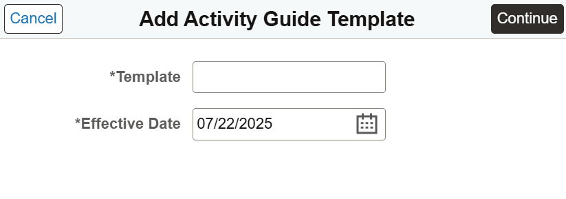 Add Activity Guide Template page