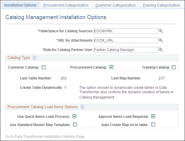 Installation Options page