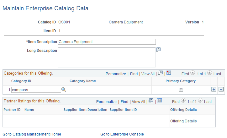 Maintain Enterprise Catalog Data page