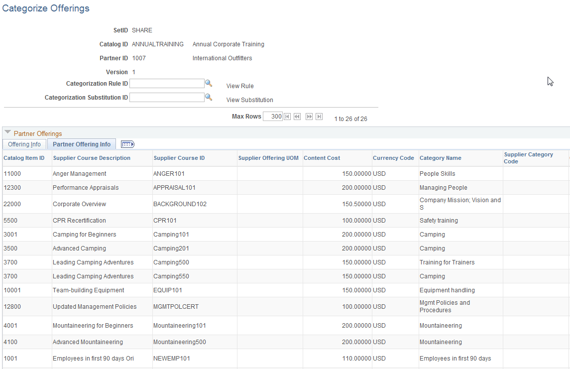Categorize Offerings page - Partner Offering Info tab