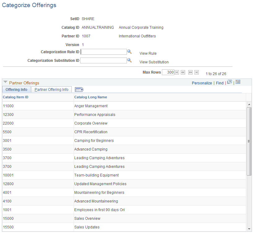 Categorize Offerings page - Offering Info tab