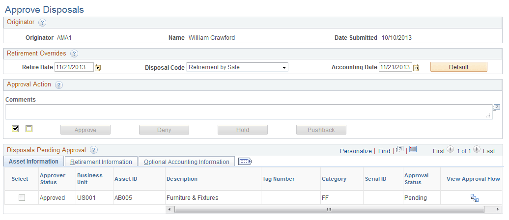 Approve Disposals page